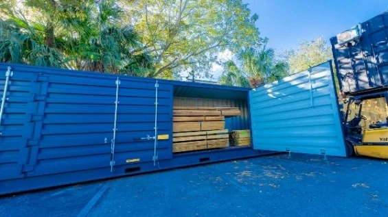 blue-open-side-shipping-container